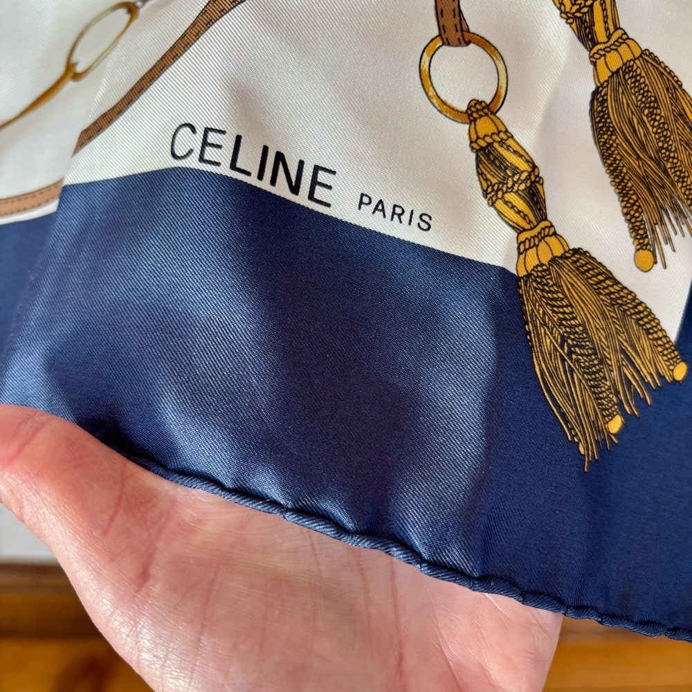 CELINE PARIS Navy and Gold Silk Equestrian Scarf - Picture 14 of 16